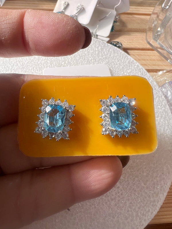 Natural Blue Topaz Earrings