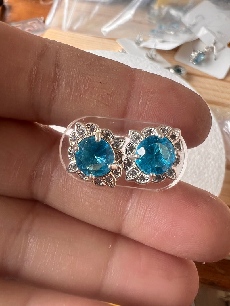 Natural Blue Topaz Stud Earrings
