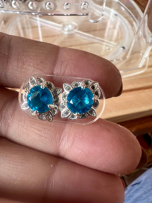 Natural Blue Topaz Stud Earrings