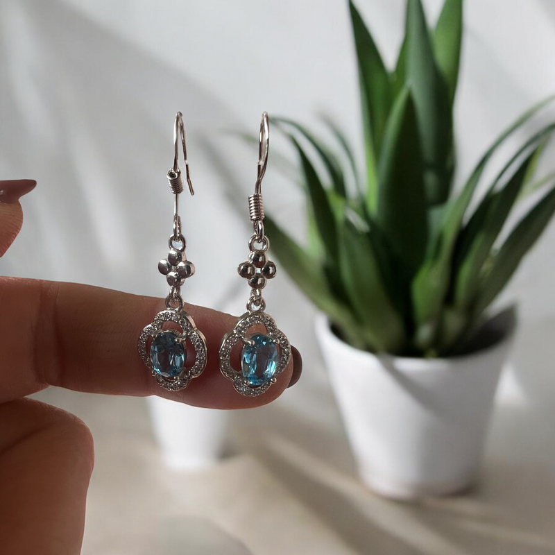 Natural Blue Topaz Earrings