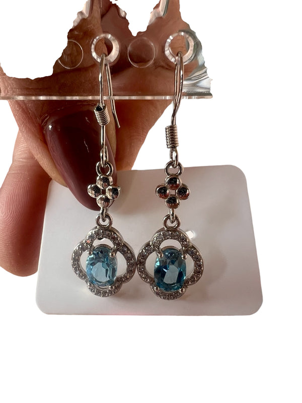 Natural Blue Topaz Earrings