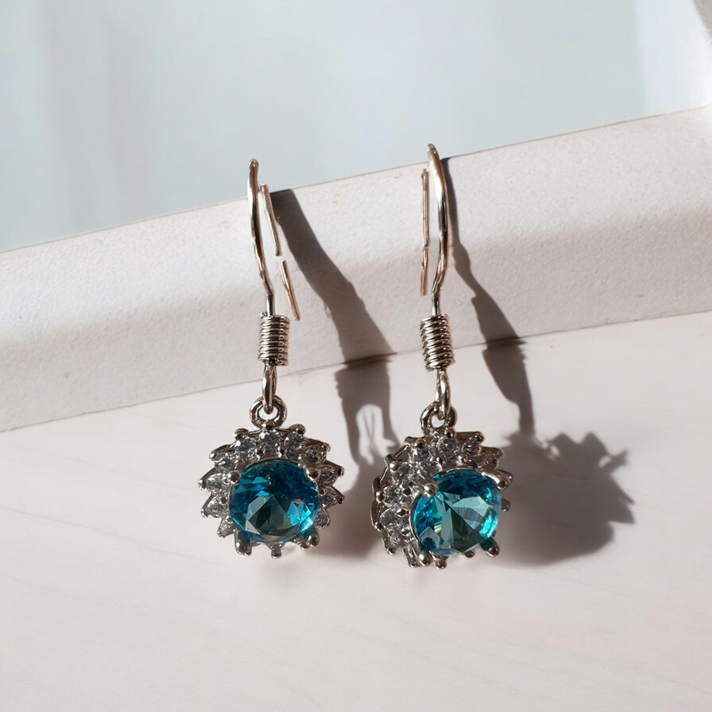 Natural Blue Topaz Earrings 925