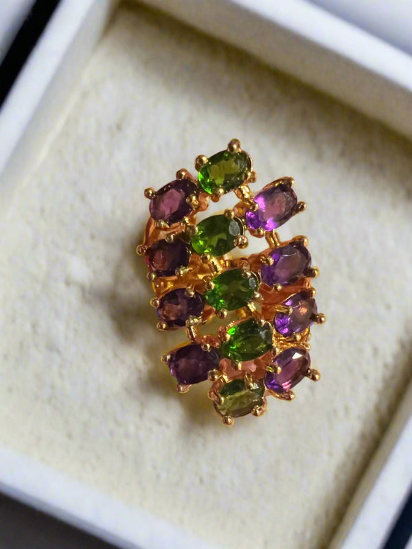 Natural Amethyst and Diopside Ring