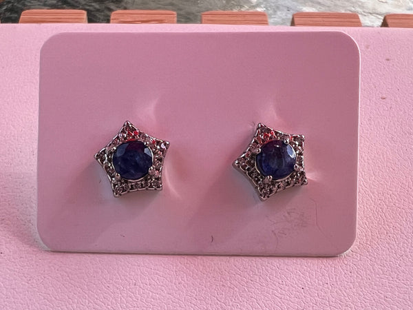 Genuine Burmese Sapphires Stud Earrings