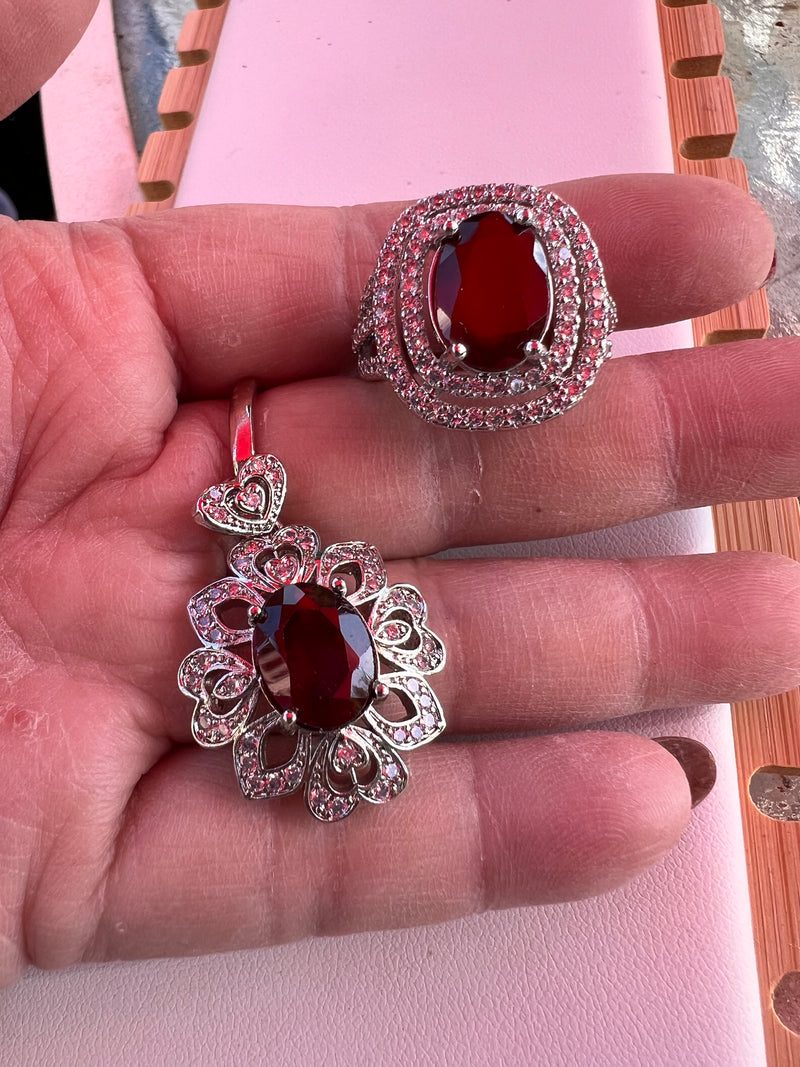 Genuine Garnet Earrings and Ring