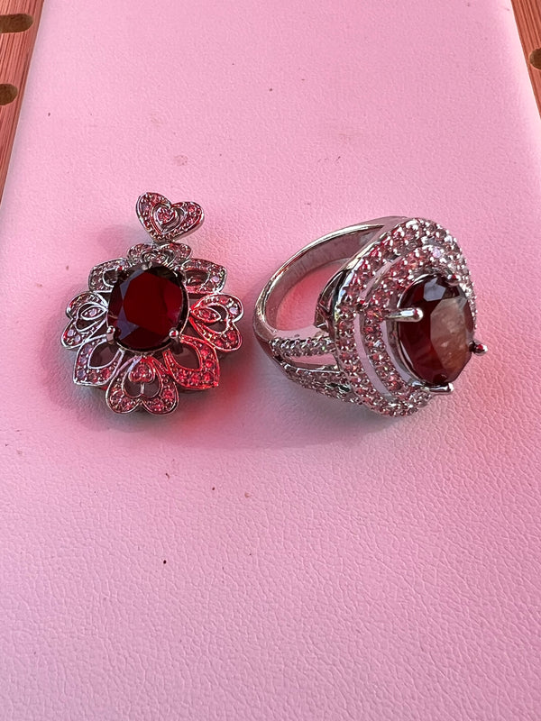 Genuine Garnet Earrings and Ring