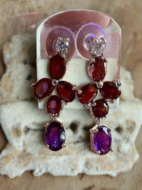 Genuine Garnet and Amethyst Earrings
