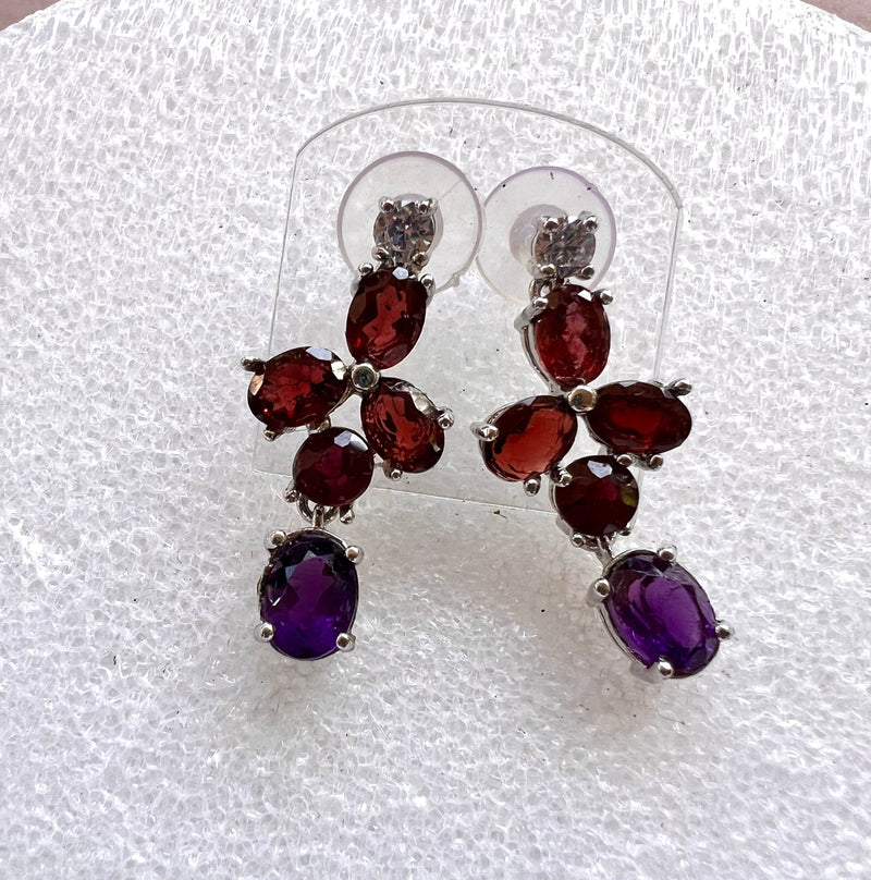 Genuine Garnet and Amethyst Earrings