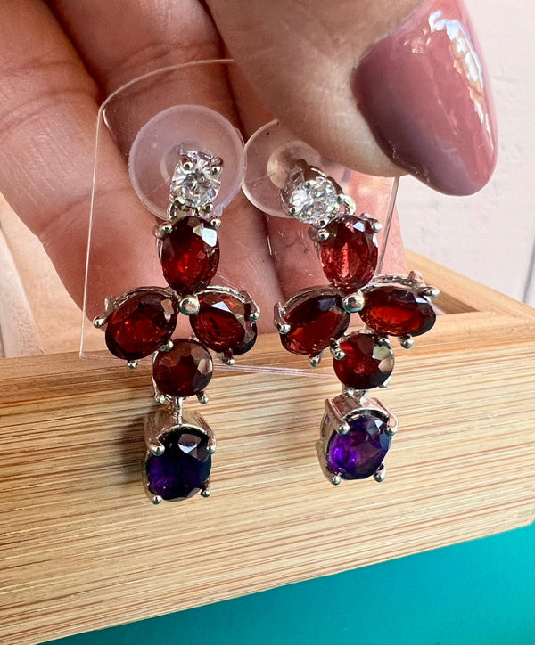 Genuine Garnet and Amethyst Earrings