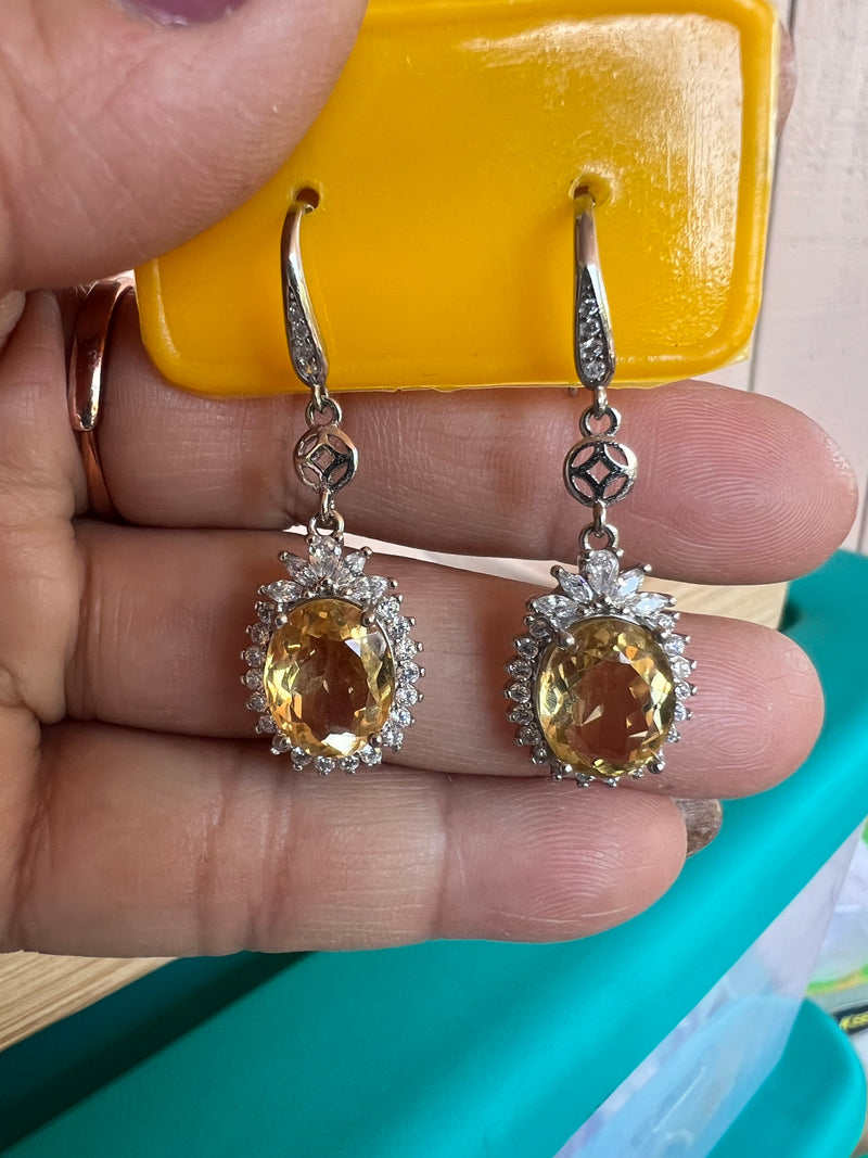 Natural Citrine Dangling Earrings