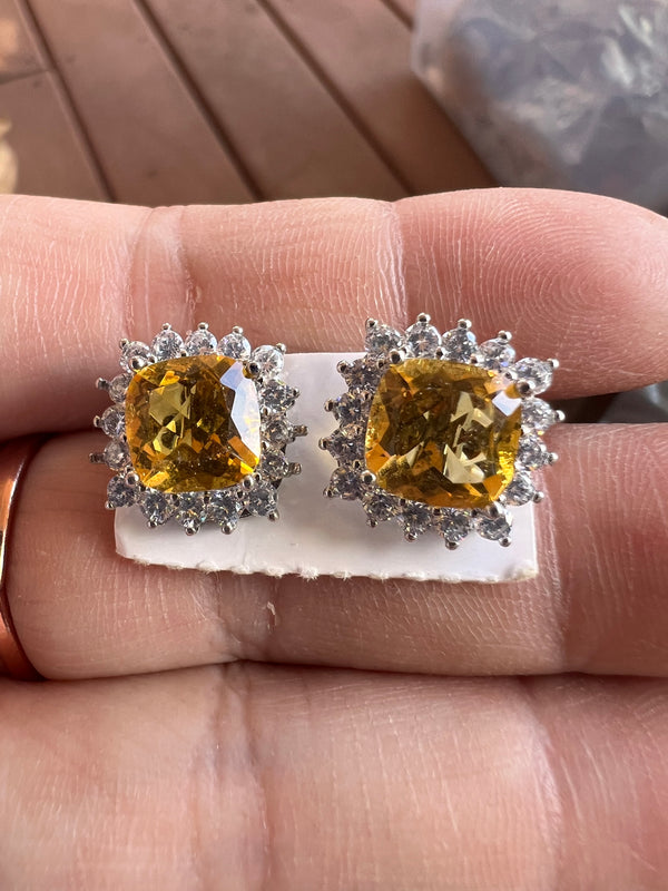 Natural Citrine Stud Earrings. Each gemstones is 4 carat