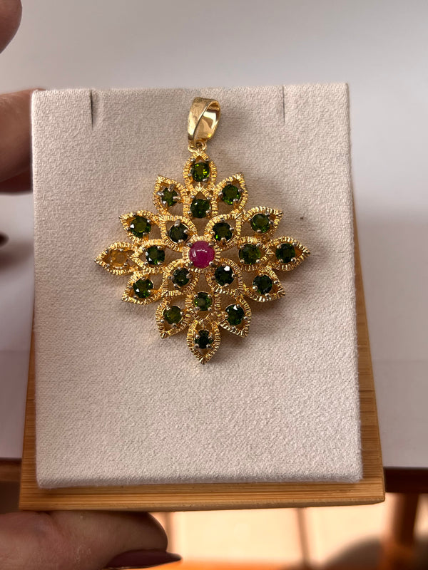 Natural Diopside and Ruby Pendant