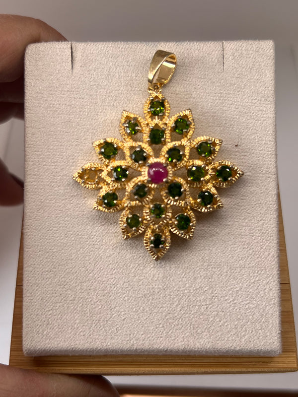 Natural Diopside and Ruby Pendant