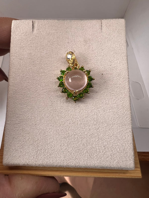 Rose Quartz wrap around Diopside Heart Pendant