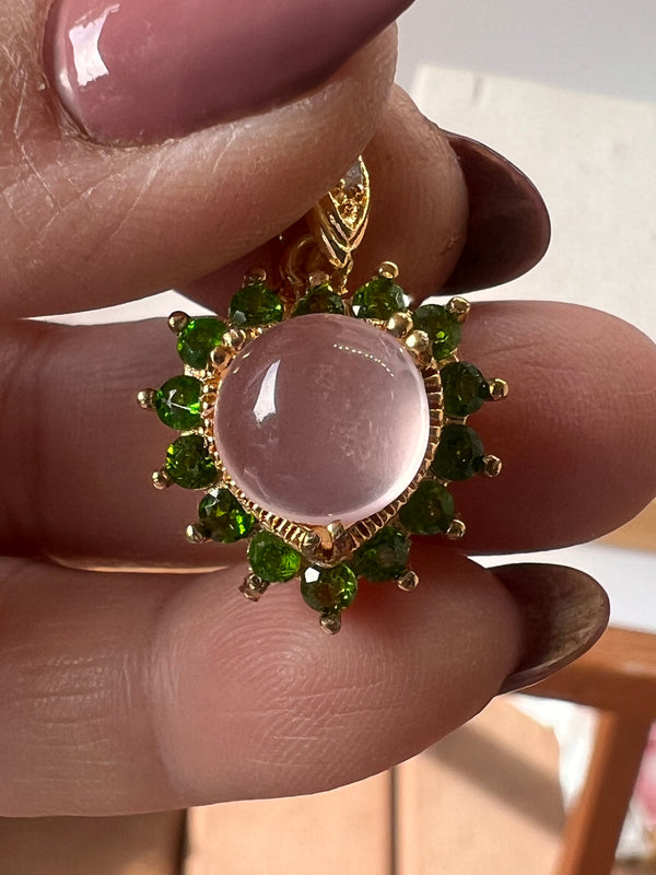 Rose Quartz wrap around Diopside Heart Pendant