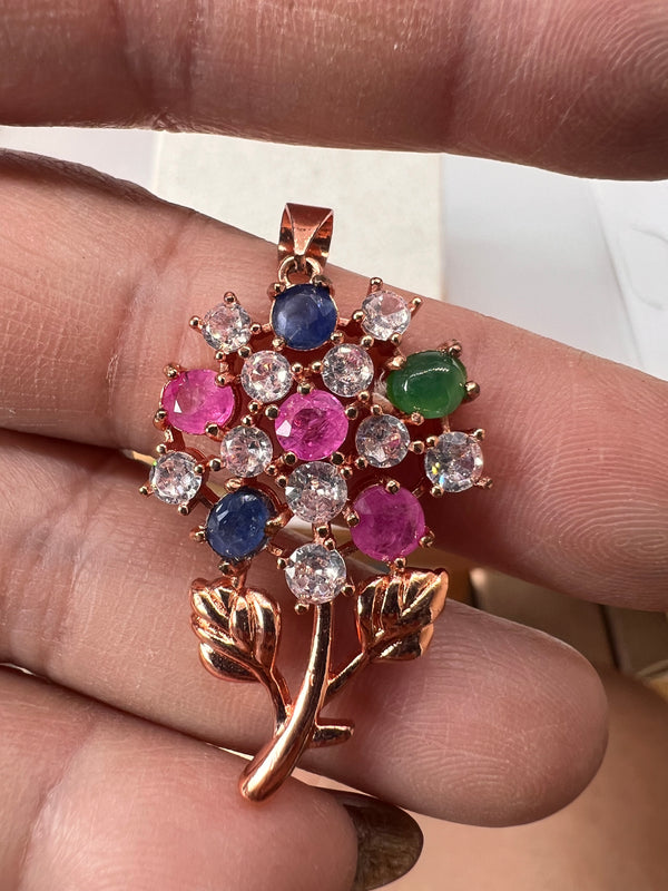 Natural Multi Gemstones Flower Pendant