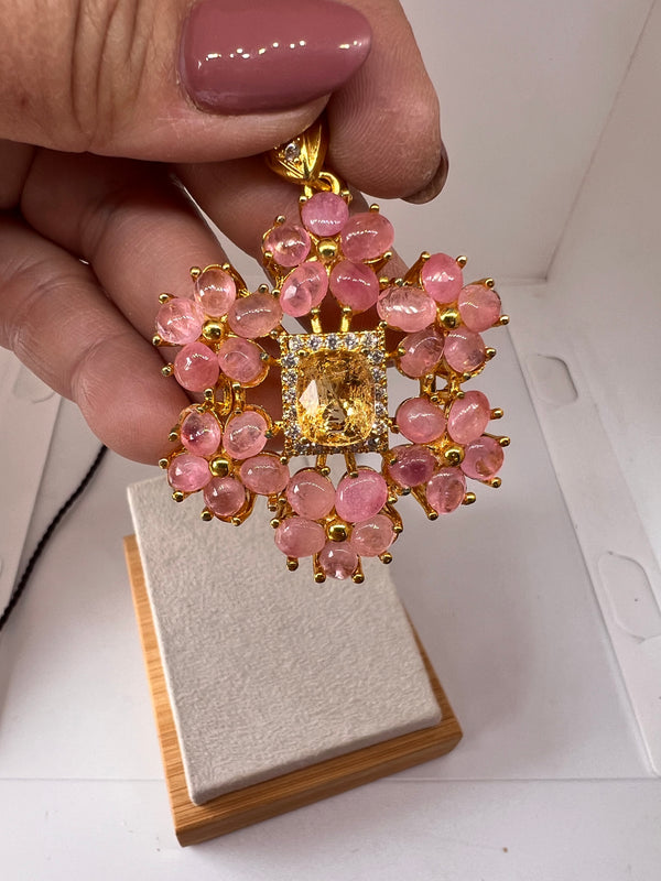 Natural Rose Quartz and Citrine Pendant