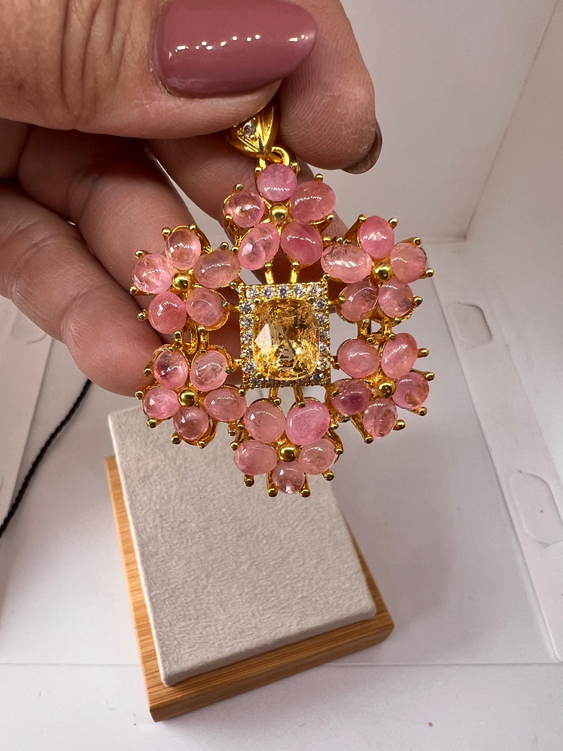 Natural Rose Quartz and Citrine Pendant