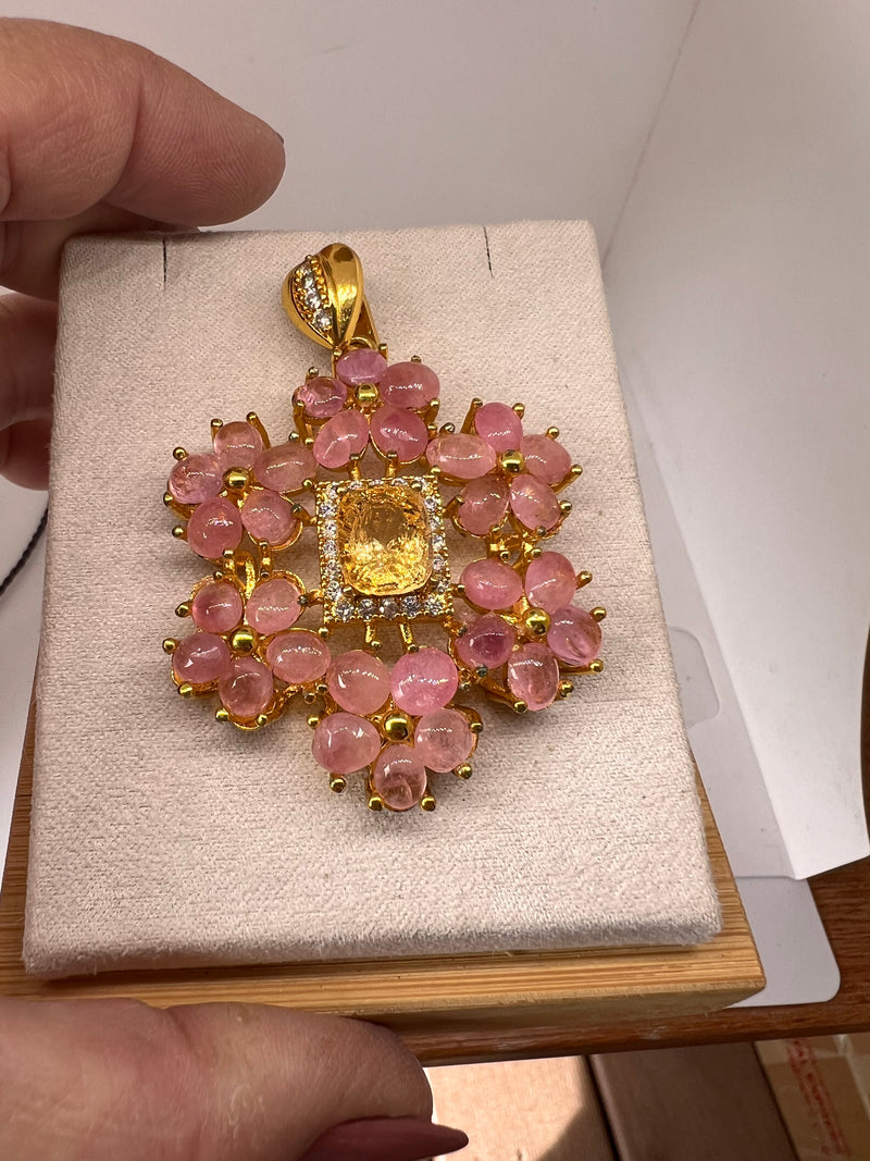 Natural Rose Quartz and Citrine Pendant