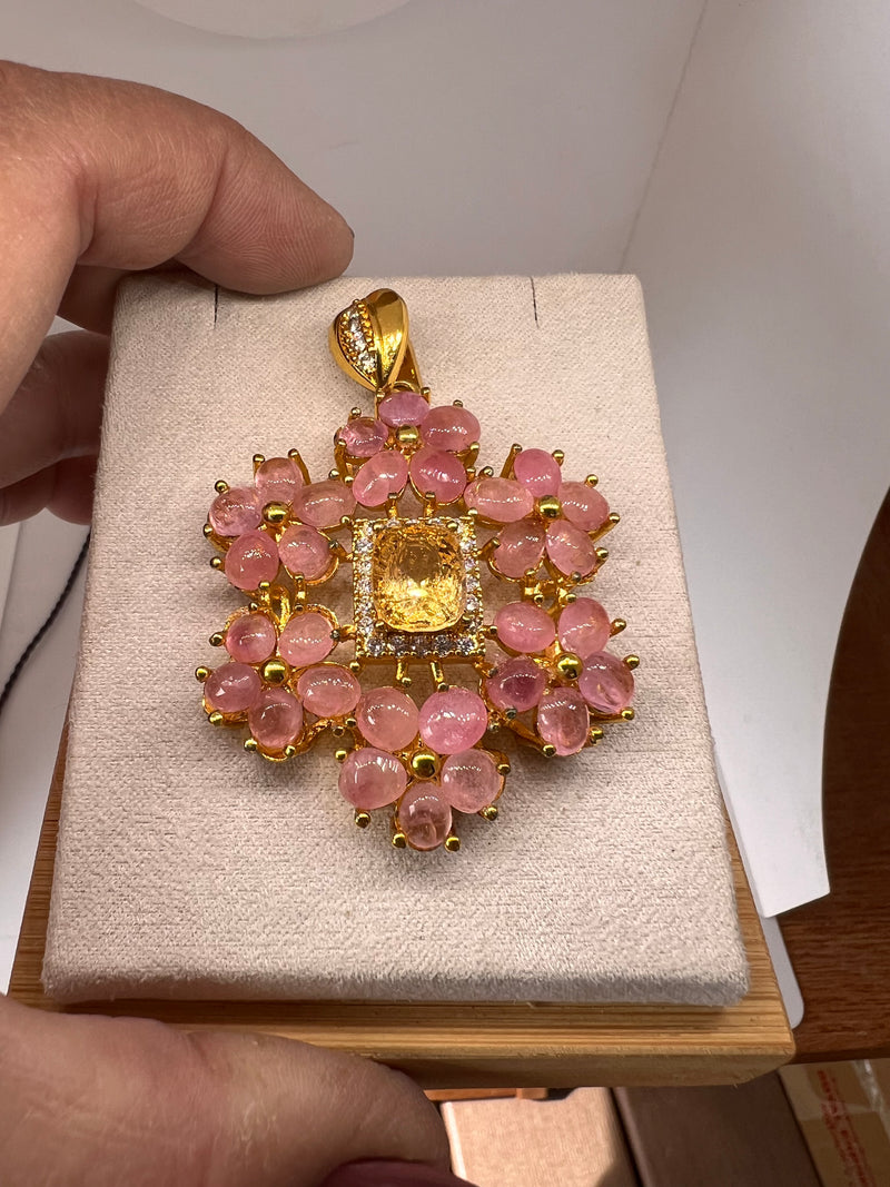 Natural Rose Quartz and Citrine Pendant