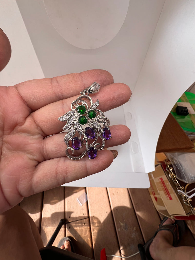 Natural Garnet and Diopside Emerald Pendant
