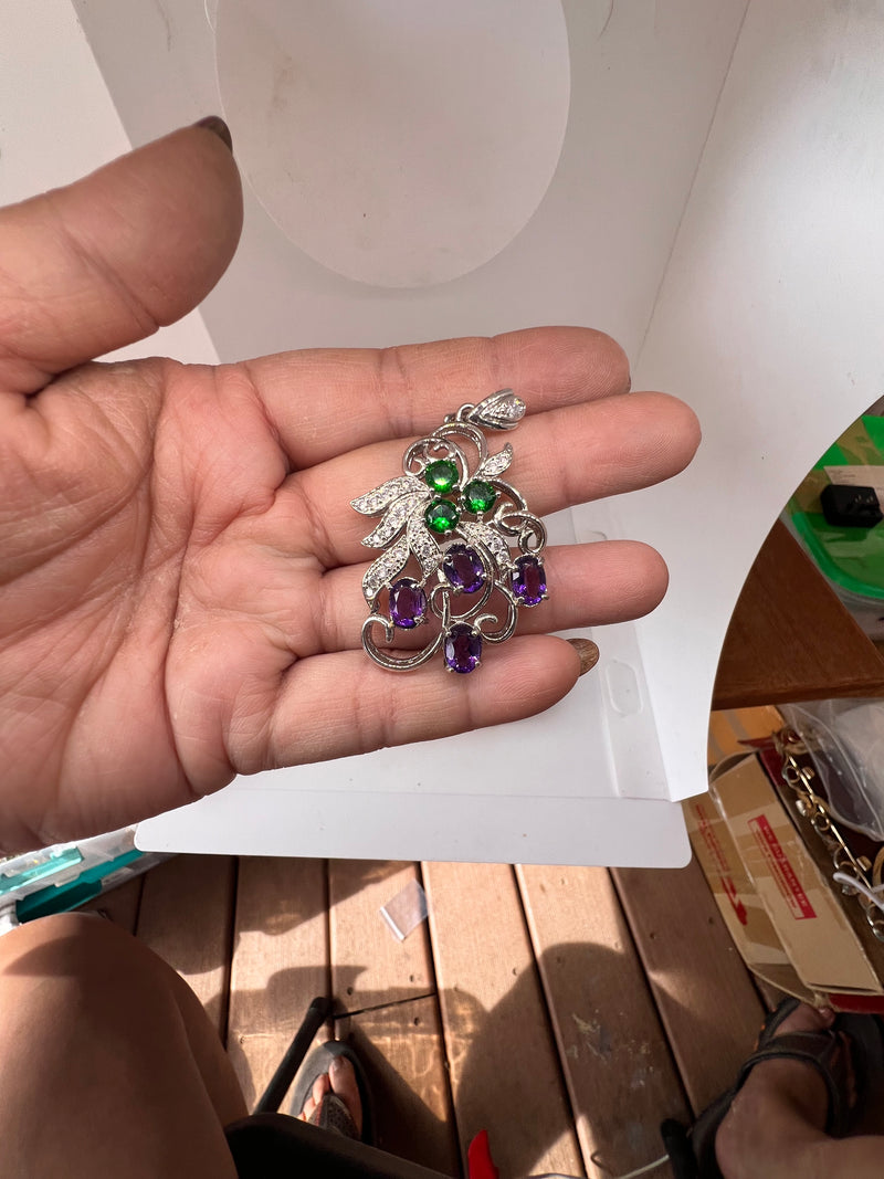 Natural Garnet and Diopside Emerald Pendant