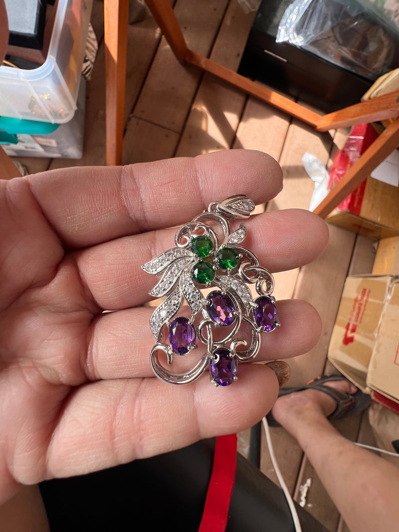 Natural Garnet and Diopside Emerald Pendant